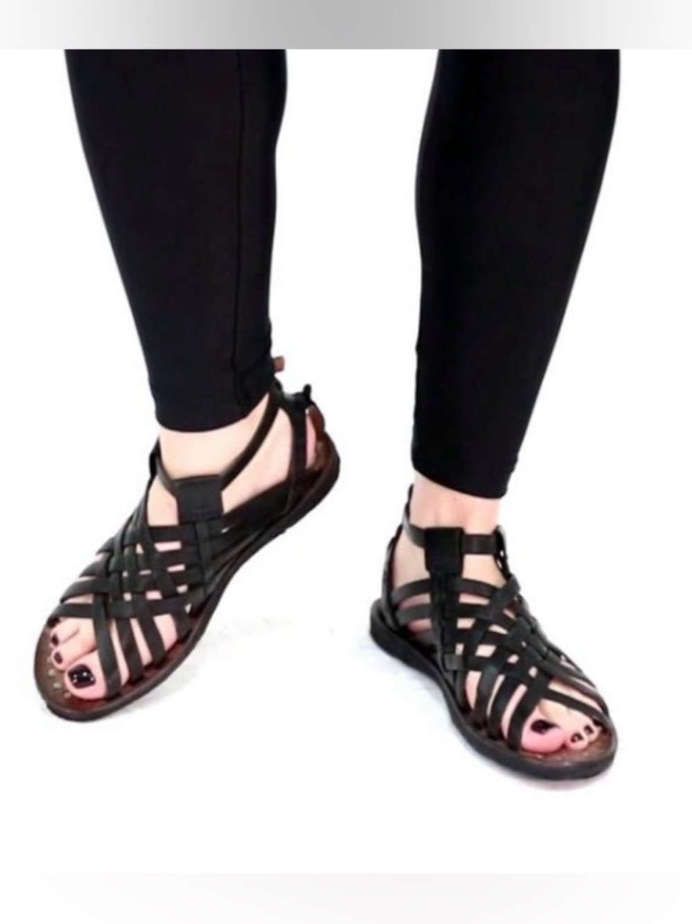 A.S.98 Black Woven Leather Ralston in Nero Gladiator Sandals Size 38 7.5 8 NIB